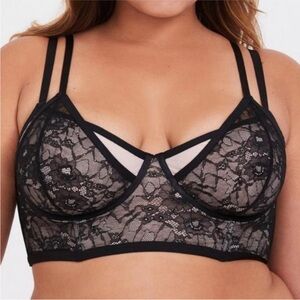 Torrid Bralette Lace Black underwire size 00X plus mesh adjustable wide band